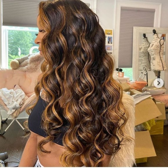 💥100% Human Hair Light Brown with Blonde Highlights Body Wave Wig💥NWT - Picture 4 of 6